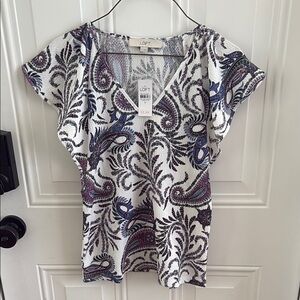 LOFT Paisley Print Blouse - White, Blue, Purple